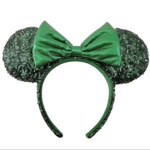 Green Sequin Minnie Ears Headband with Bow